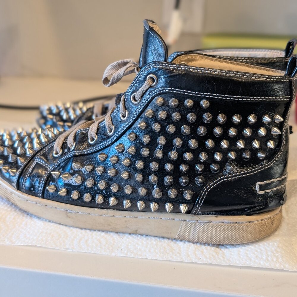 Christian Louboutin Louis Spikes High-Top Sneakers – Black w/ Silver Spikes